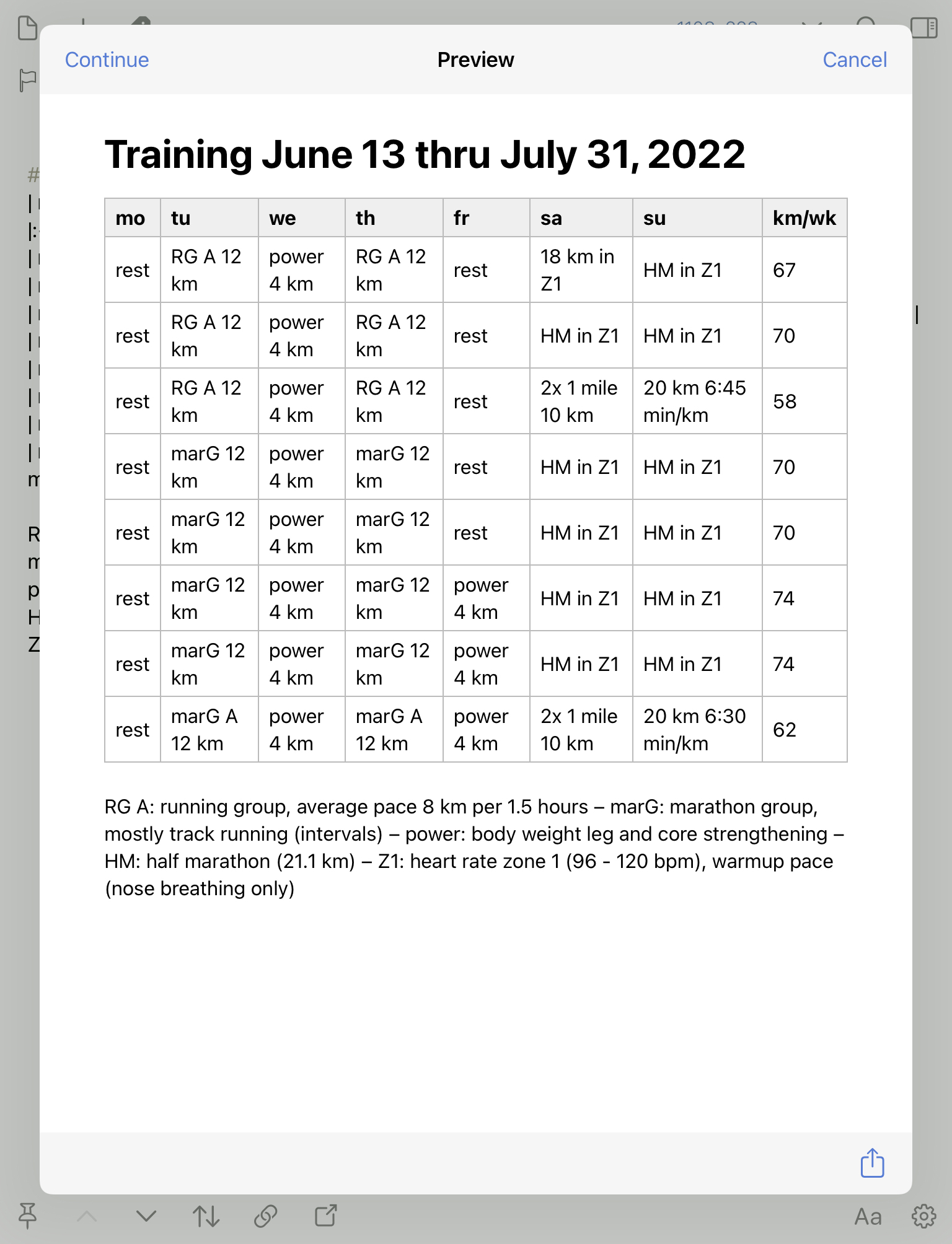 training schedule June 13 - July 31, 2022