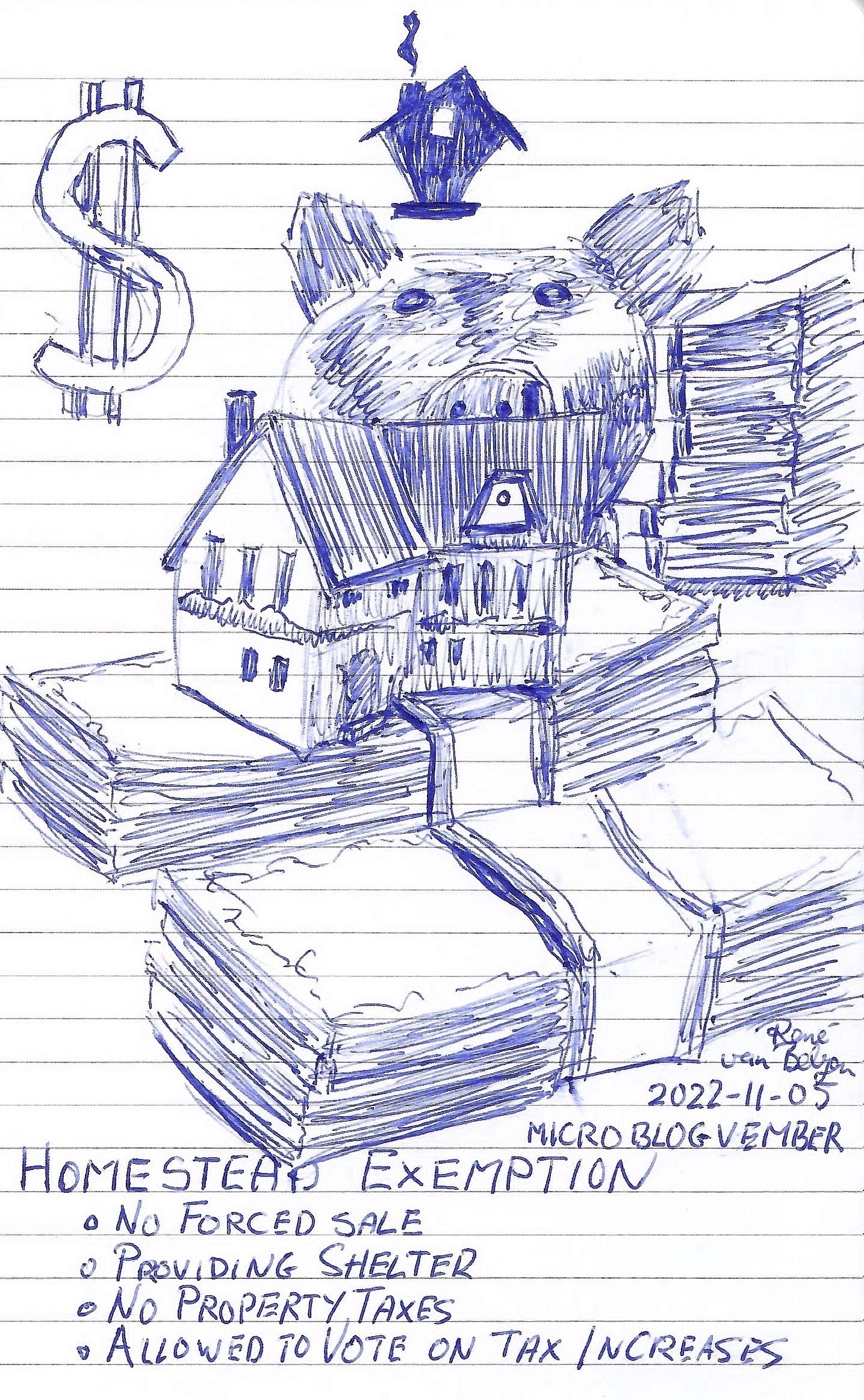 ballpoint drawing illustrating homestead exemption