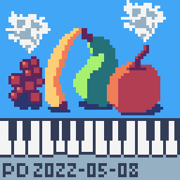 pixel art keyboard playing organic fruit