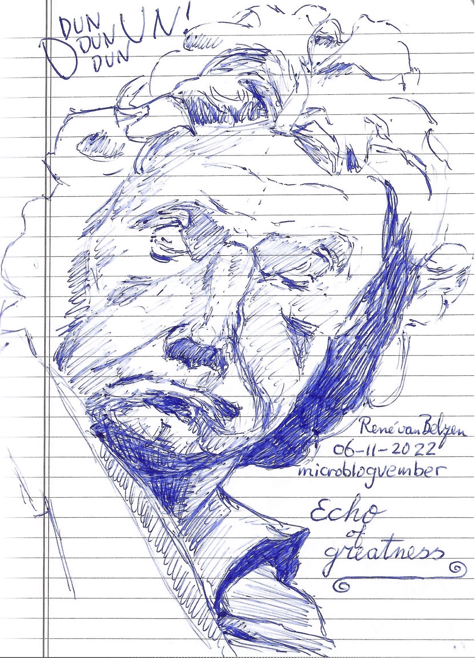 ballpoint sketch of a buste of Ludwig Von Beethoven
