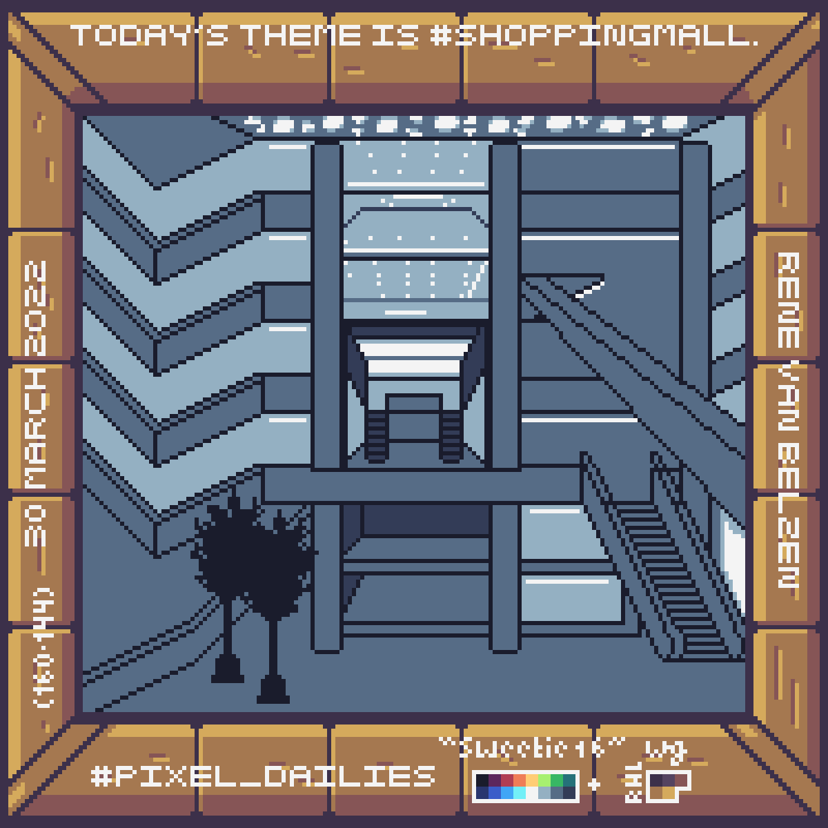 pixel art of empty shopping mall