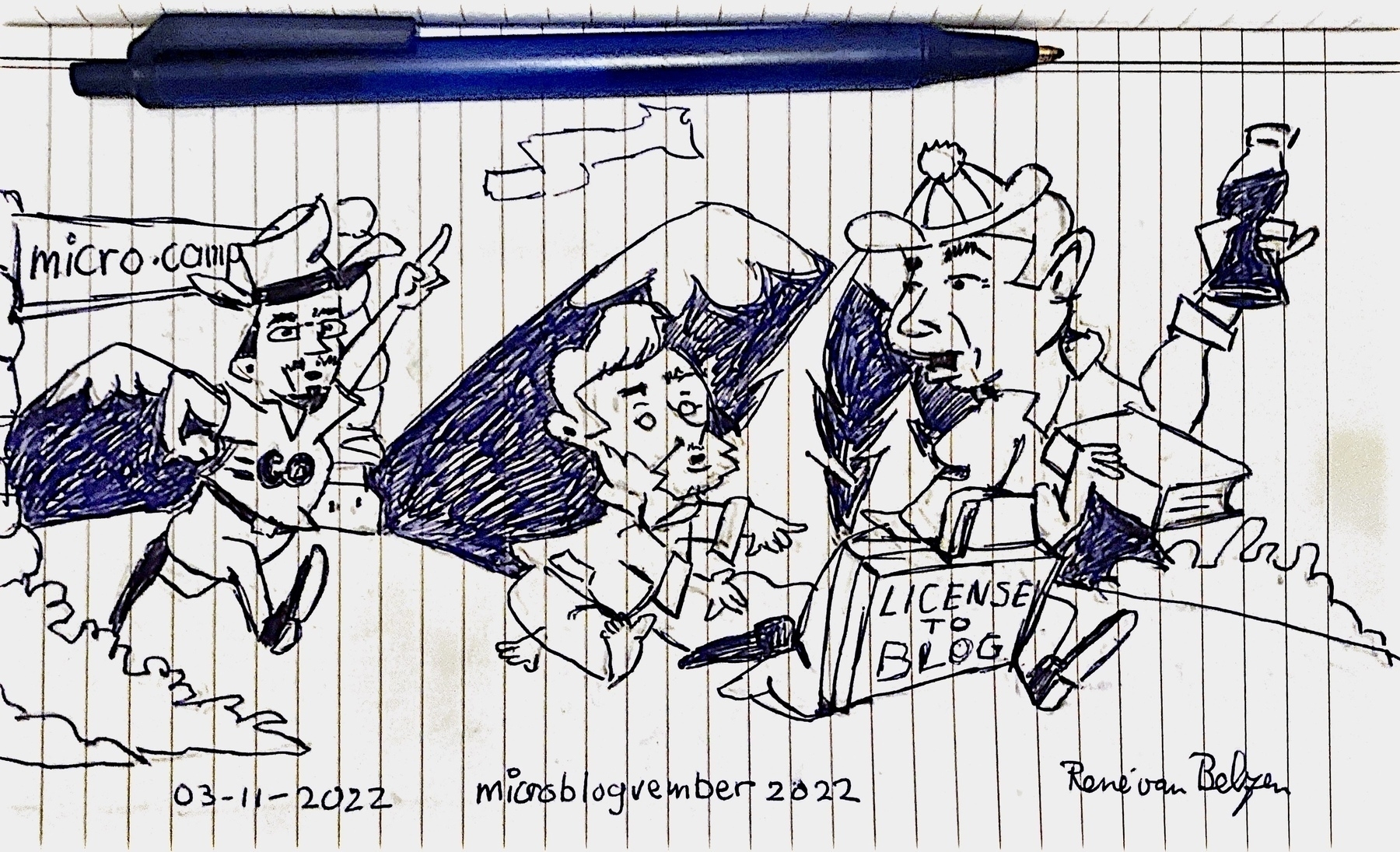Yogi Bear inspired cartoon drawn in ballpoint pen in a notebook