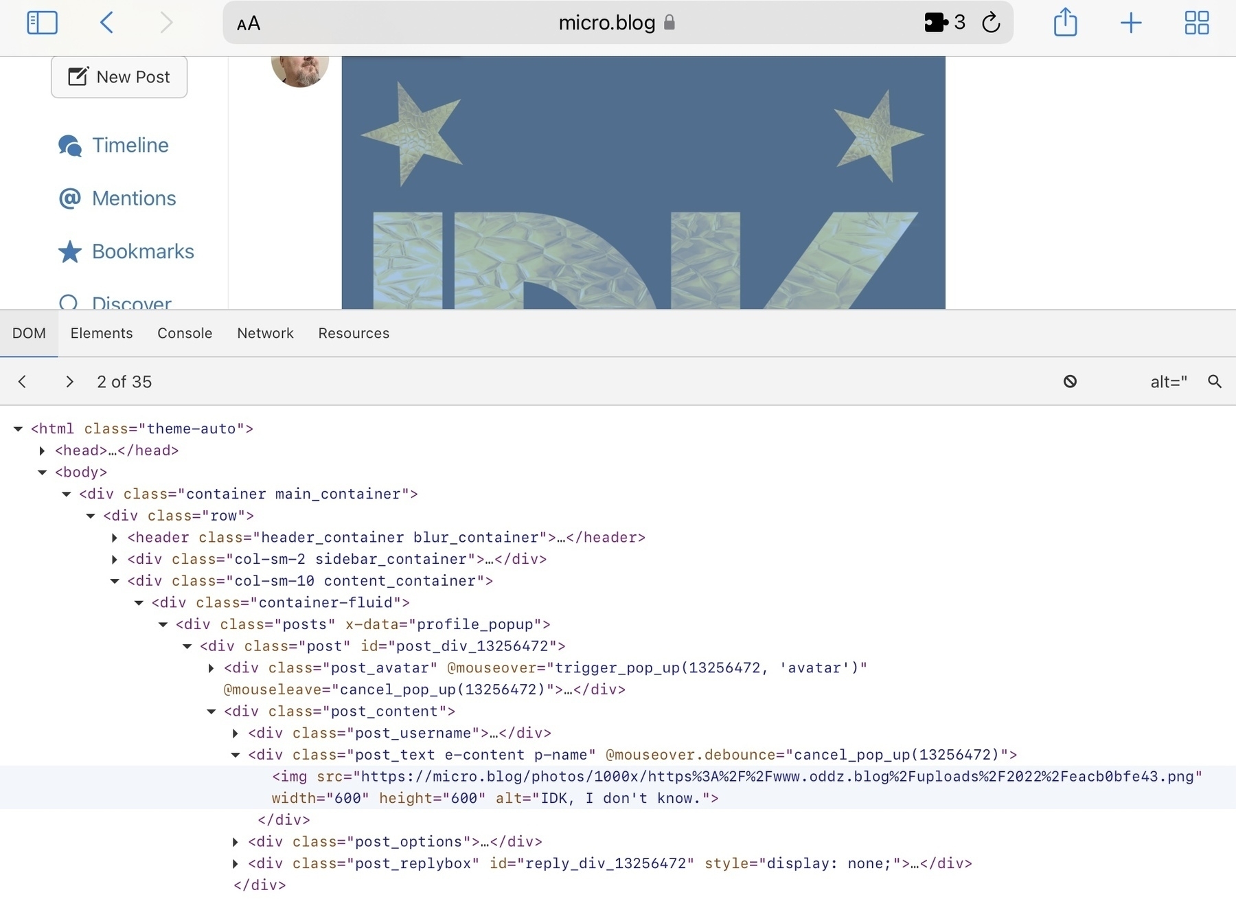 screenshot showing web inspector extension in action