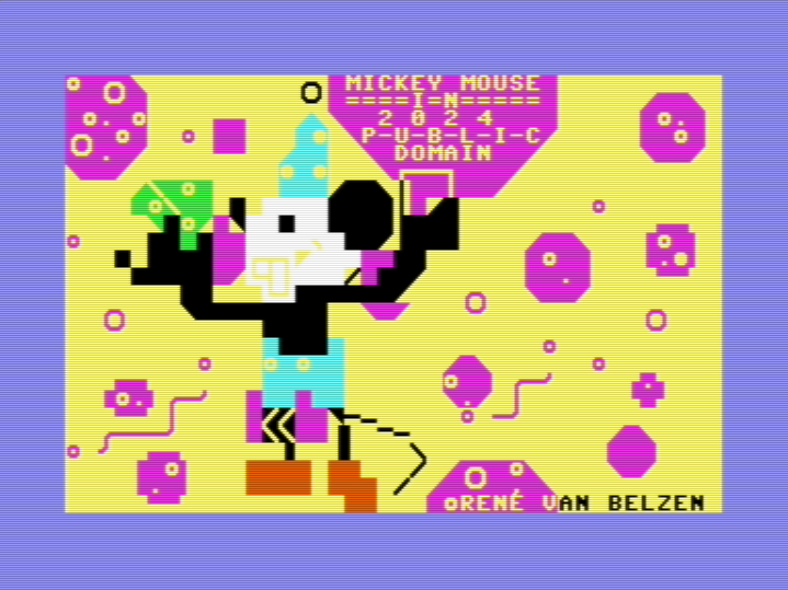 PETSCII art of Mickey Mouse entering the Public Domain in 2024